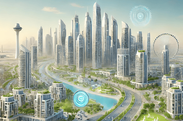 Futuristic skyline of Dubai South featuring smart buildings