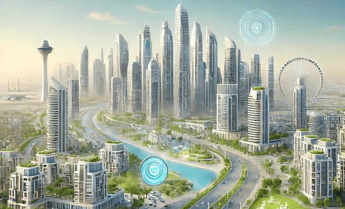 Futuristic skyline of Dubai South featuring smart buildings